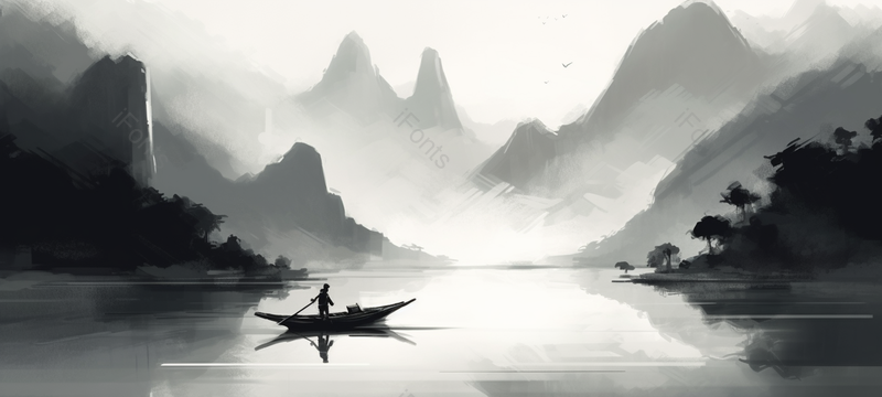 中国风黑白水墨山水风景插画,插画/手绘图,插画/手绘图库,插画/手绘图下载,插画/手绘